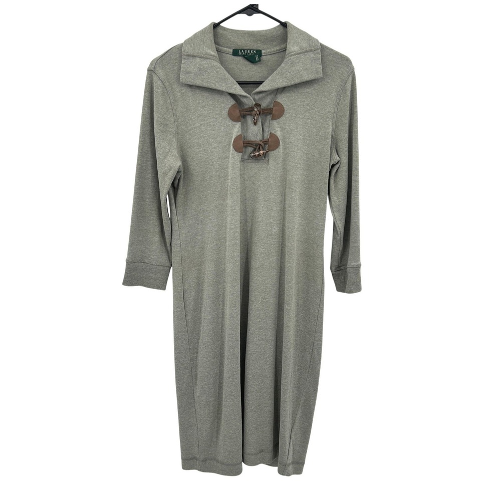 Lauren Ralph Lauren Knit Dress Toggle Neck M Olive Preppy Academia Classic
